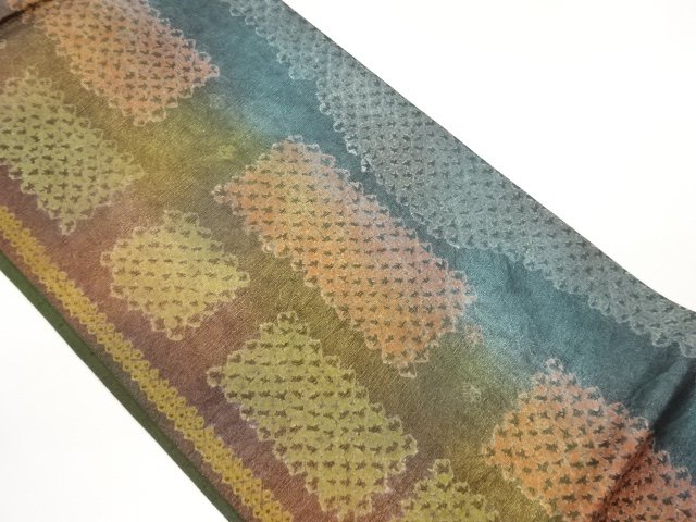 JAPANESE KIMONO / FUKURO OBI / OSHIMA TSUMUGI / KINSAI / SHIBORI 